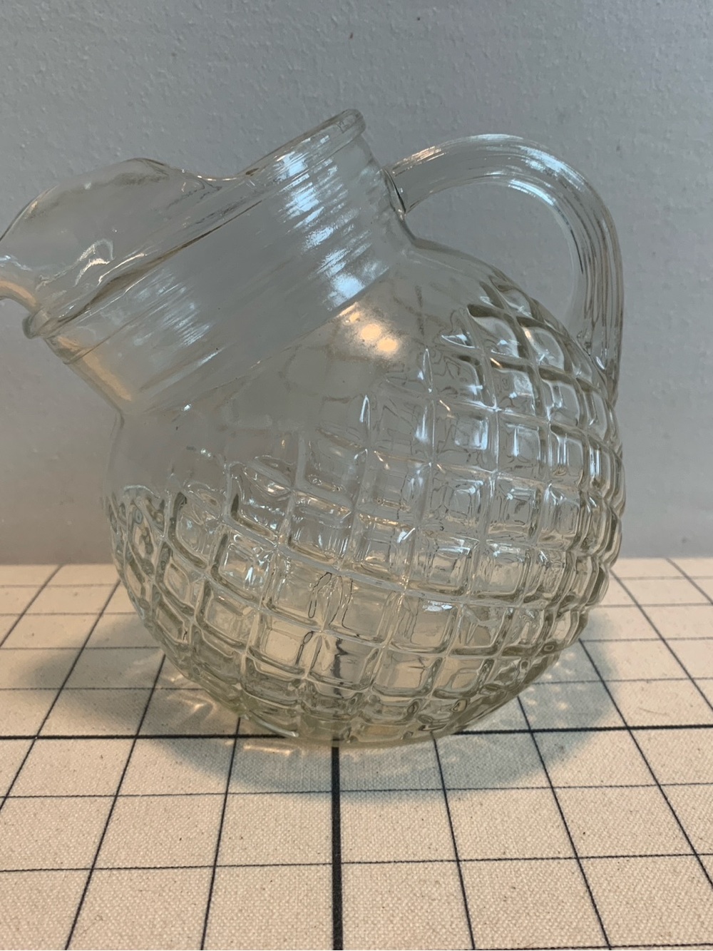 Vintage Anchor Hocking Waterford Waffle Clear Glass Tilted Ball Pitcher
